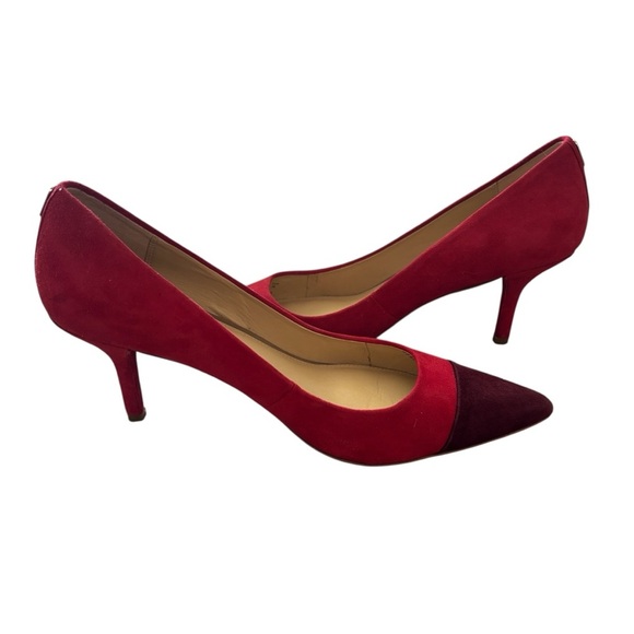 Coach Zayna Suede Heels In The Color Red Wine Size 8 Pointed Toe - Picture 3 of 9